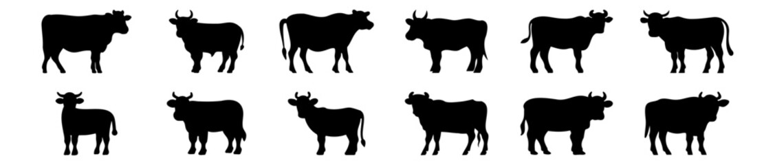 Cow silhouettes set, pack of vector silhouette design, isolated background
