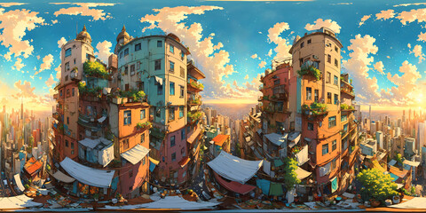 HDRI Anime Cityscape Equirectangular Panorama 4