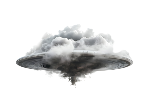 UFO, UAP inform a cloud, Unidentified Flying Object , Unidentified Aerial Phenomena, Strange objects may come from outer space or contain unexpected technology