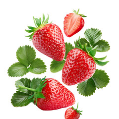 Falling Strawberries Isolated on White Background