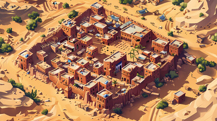 Drone view of Desert city ,vector image style