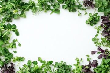 Obraz premium An array of leafy herbs and vegetables used for cooking or as a colorful backdrop, suggesting health and freshness.