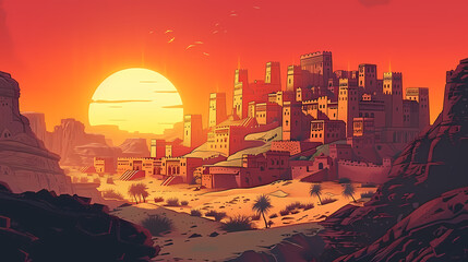 Obraz premium Drone view of Desert city ,vector image style