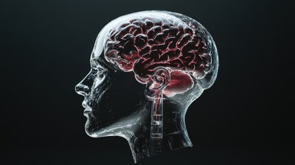 Futuristic 3D Rendering of Transparent Human Head with Visible Brain Structure for Medical or Science Concepts