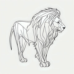 Fototapeta premium Lion image, vector illustration. Sketch, icon design. Animal, continuous line drawing. Isolated on white background, black and white minimalistic style, created with AI