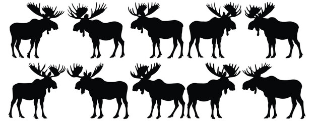 Moose silhouette set vector design big pack of animal illustration and icon