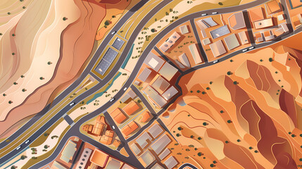 Obraz premium Drone view of Desert city ,vector image style