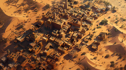 Drone view of Desert city ,vector image style