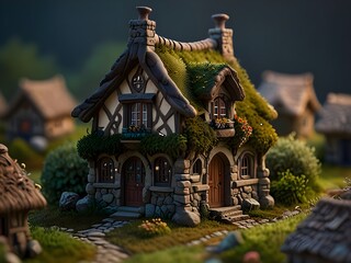 Fototapeta premium a fairy , tiny miniature village of rustic Irish cottages