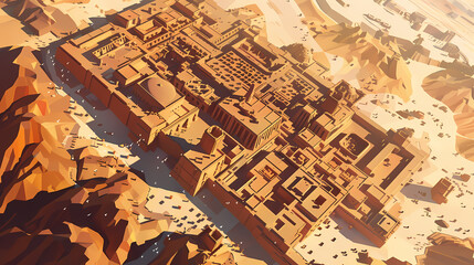 Naklejka premium Drone view of Desert city ,vector image style