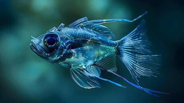 Captivating Deep Sea Hatchetfish Foraging in Ethereal Bioluminescent Glow