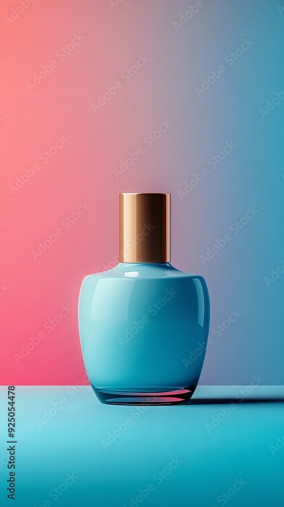 Wall mural A bottle of nail polish sits on a table with a pink and blue background