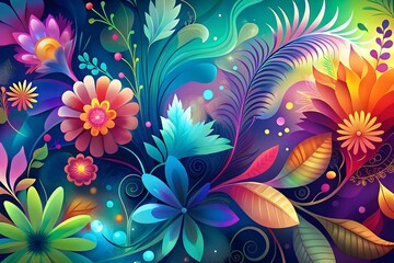 Vibrant Floral Abstract Art Colorful Leaves Design Fantasy Nature