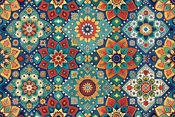 Vibrant Floral Pattern Colorful Mosaic Design Intricate Shapes Textures Artistry