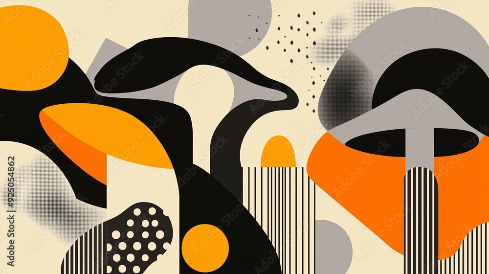 Aufkleber abstract shapes in black, orange, and gray create a modern composition with a playful design featuri