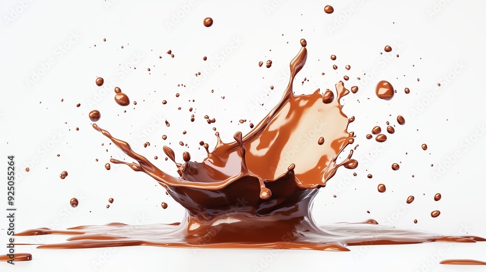 Poster chocolate splash creating a dynamic pattern against a white background