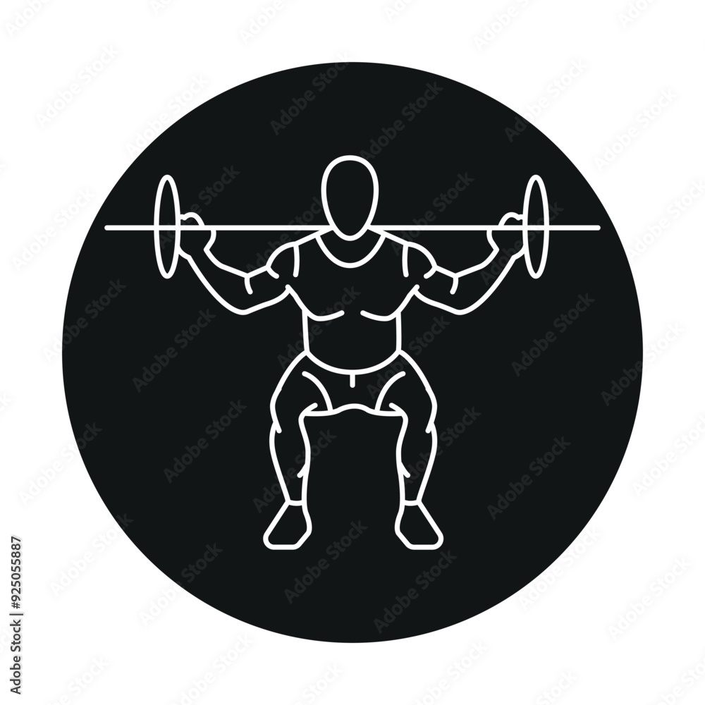 Poster barbell squat exercise line icon. vector isolated element.