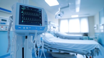 Life-Saving Technology: Portable Defibrillator in a Cheerful Hospital Setting