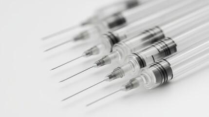 Medical Sterile Syringes Stack on Clean White Surface