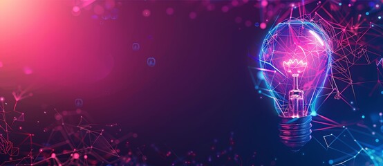 Light bulb technology wallpaper with dark background and empty space for text. Creativity, creative idea, business, innovation and invention concept. 