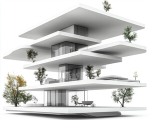 Fototapeta premium Professional 3d generated unique house architecture, ad mockup, isolated on a white background.