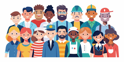 Labor Day. Crowd of people of various professions on a white background. Vector illustration
