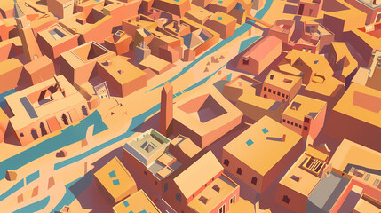 Drone view of Desert city ,vector image style
