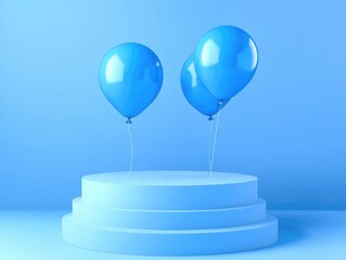 Blue balloons on white cake.