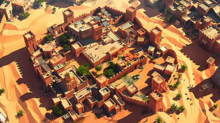 Fototapeta premium Drone view of Desert city ,vector image style