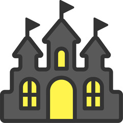 ハロウィンの城のアイコン（線画カラー）のイラスト