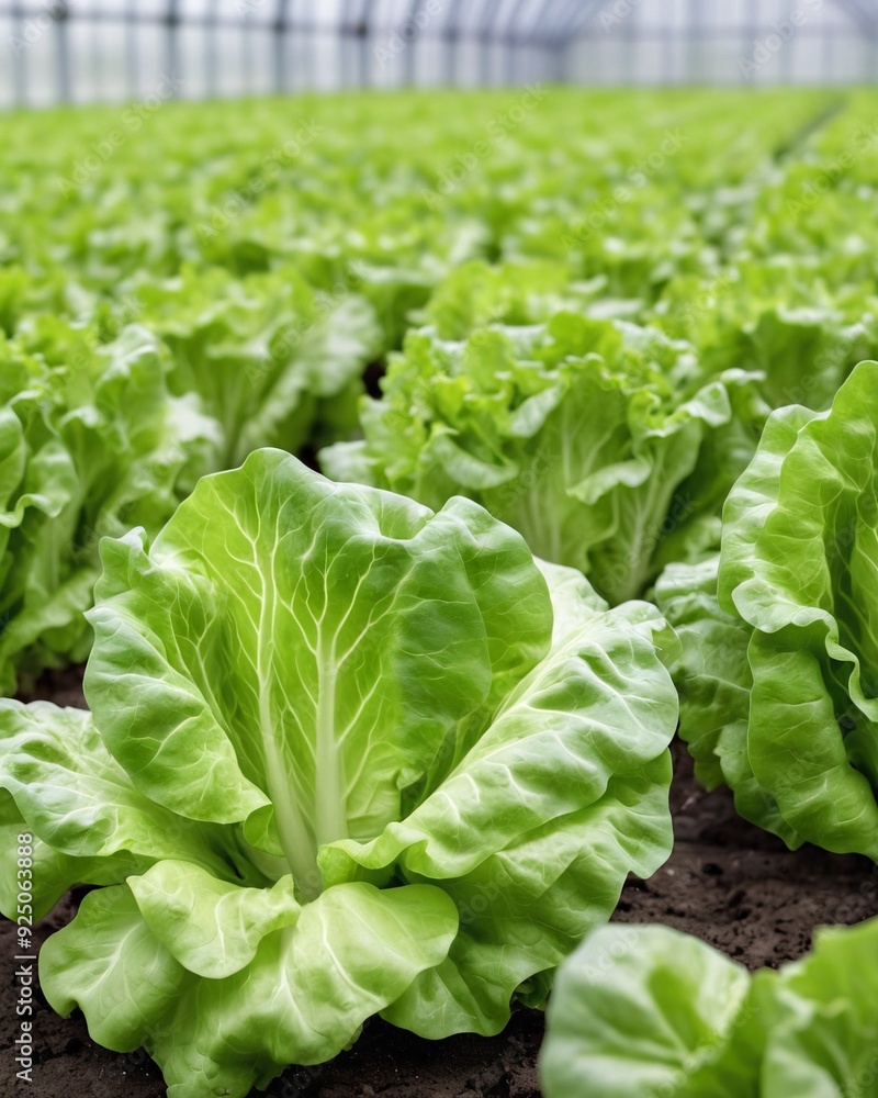 Wall mural Closeup green lettuce growning with hydroponic system, indoor day light, new agriculture technology