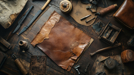Artistic portrayal of the leather crafting process from hide to finished product