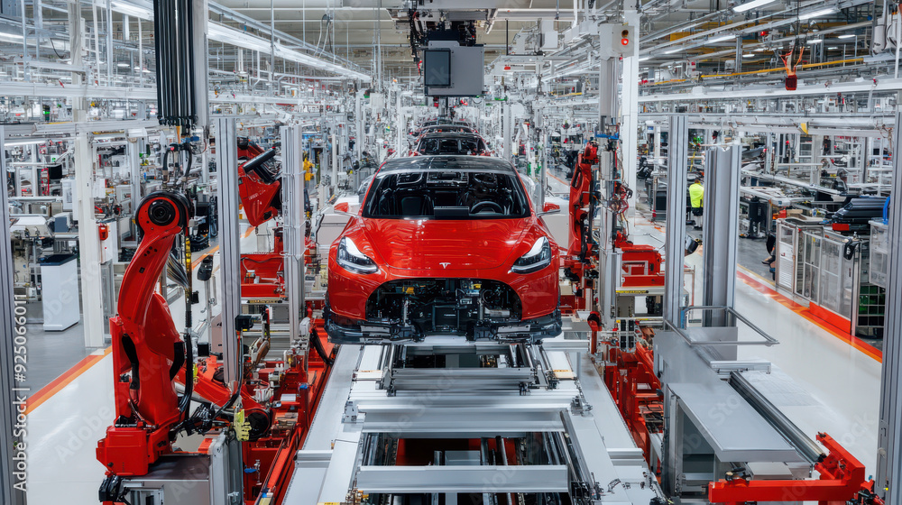 Poster assembly line workers ensuring precision in every step of car production