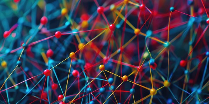 Colorful nucleus with yellow, red and blue atoms illustrating the complex structure of molecular biology.