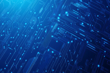 Futuristic vector illustration of a blue circuit board with intricate digital tech elements, perfect for advanced technology backgrounds.