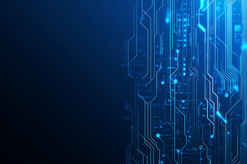 Futuristic vector illustration of a blue circuit board with intricate digital tech elements, perfect for advanced technology backgrounds.