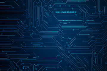 Futuristic vector illustration of a blue circuit board with intricate digital tech elements, perfect for advanced technology backgrounds.