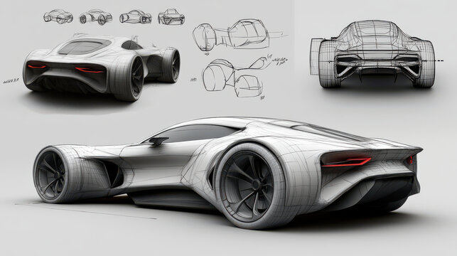 Automobile design process from sketches to 3D modeling and prototype