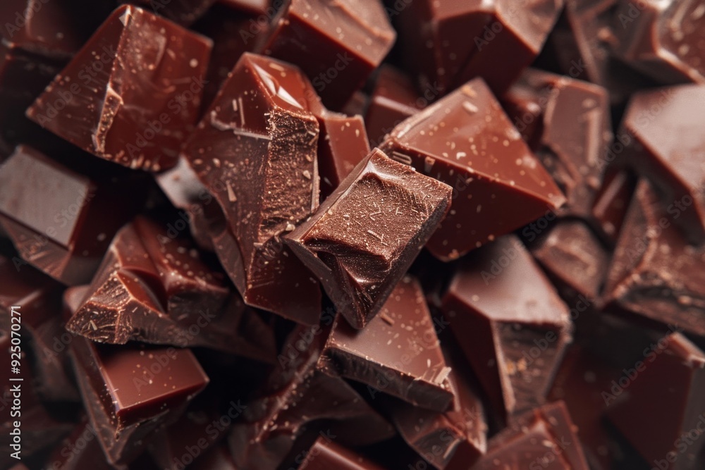 Poster delicious dark chocolate is broken into chunks creating a tempting background