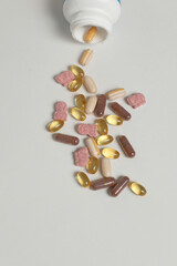 Tablets on monochrome background