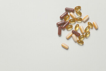 Tablets on monochrome background