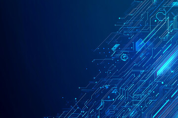 Futuristic vector illustration of a blue circuit board with intricate digital tech elements, perfect for advanced technology backgrounds.