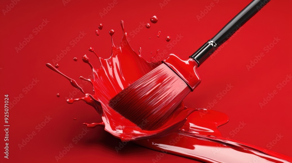 Poster a red brush is splattered with red paint, creating a splash effect