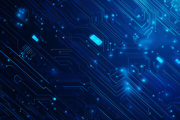 Futuristic vector illustration of a blue circuit board with intricate digital tech elements, perfect for advanced technology backgrounds.