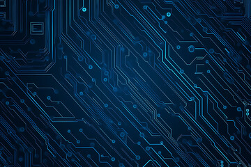Futuristic vector illustration of a blue circuit board with intricate digital tech elements, perfect for advanced technology backgrounds.