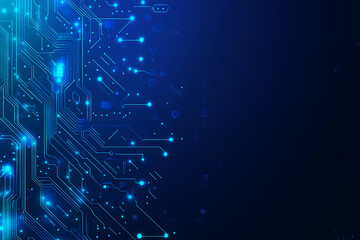 Futuristic vector illustration of a blue circuit board with intricate digital tech elements, perfect for advanced technology backgrounds.