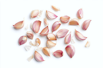 Fresh organic garlic cloves isolated on white background.