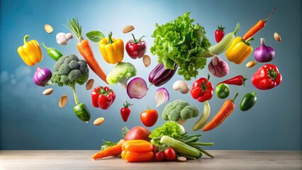 Colorful floating vegetables in the air, vegetables, floating, colorful, fresh, vibrant, organic, healthy, diet, food