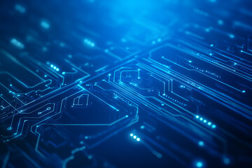 Futuristic vector illustration of a blue circuit board with intricate digital tech elements, perfect for advanced technology backgrounds.