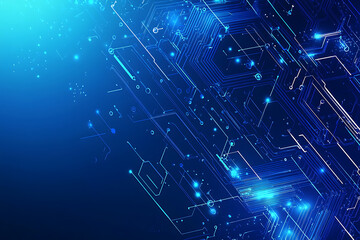Futuristic vector illustration of a blue circuit board with intricate digital tech elements, perfect for advanced technology backgrounds.